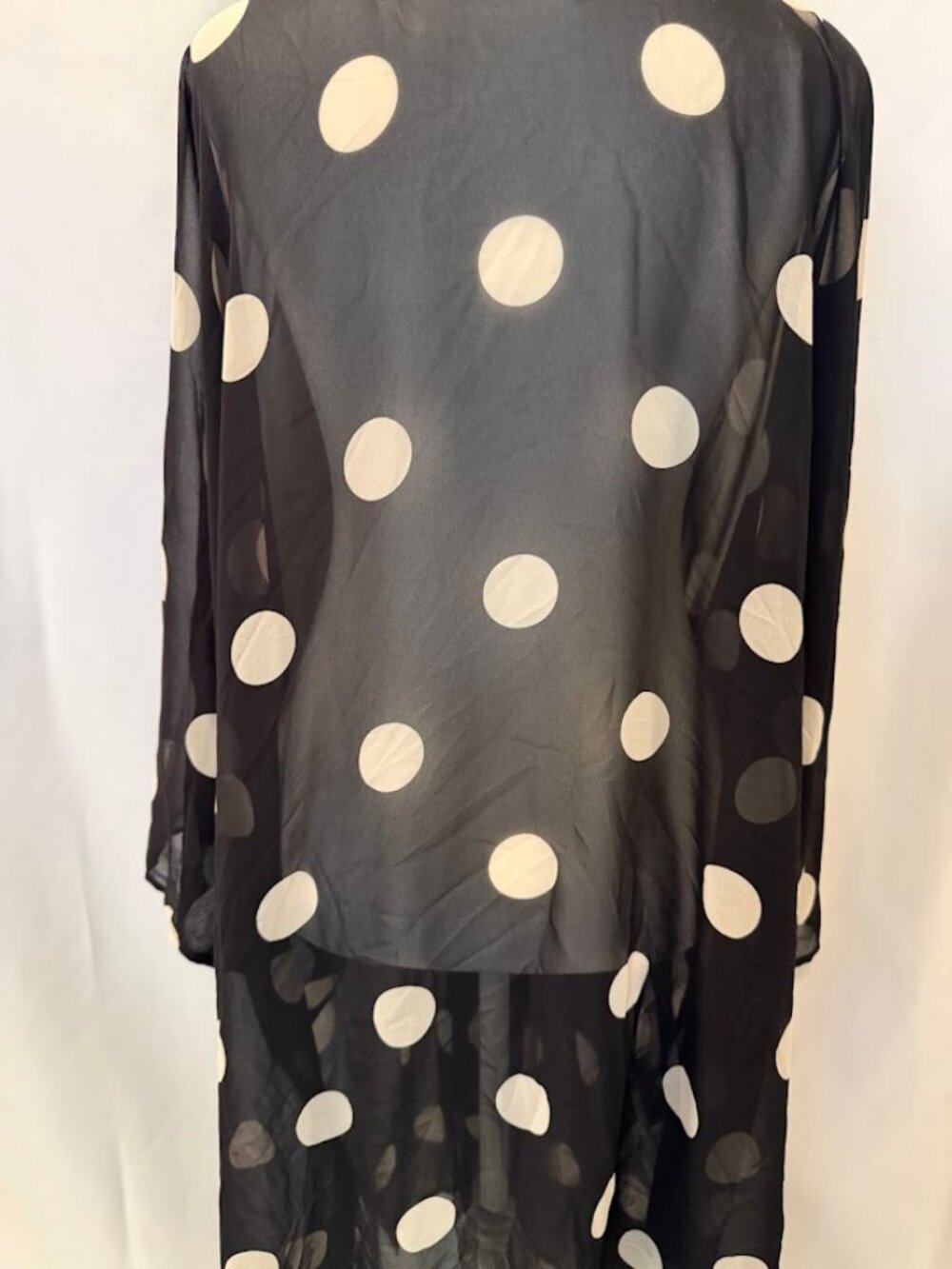 ANNE KLEIN Sheer Chiffon Ruana Open Front Black and White Polka Dot - 3x - Picture 10 of 15